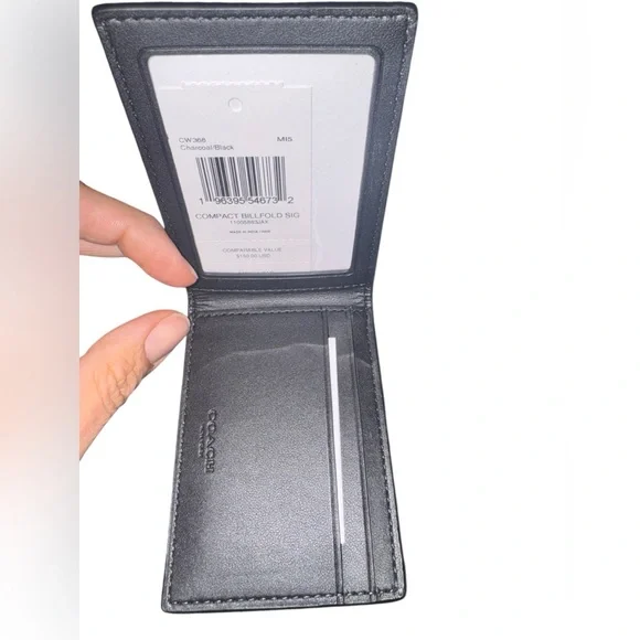 Coach Black Leather Compact Billfold NWT - Picture 3 of 4
